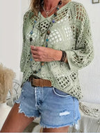 Women's Boho Summer V-neck Openwork Cardigan Knit Cover-up