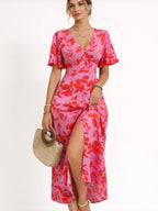 Plus-Size V-Neck Floral Print Dress For Women