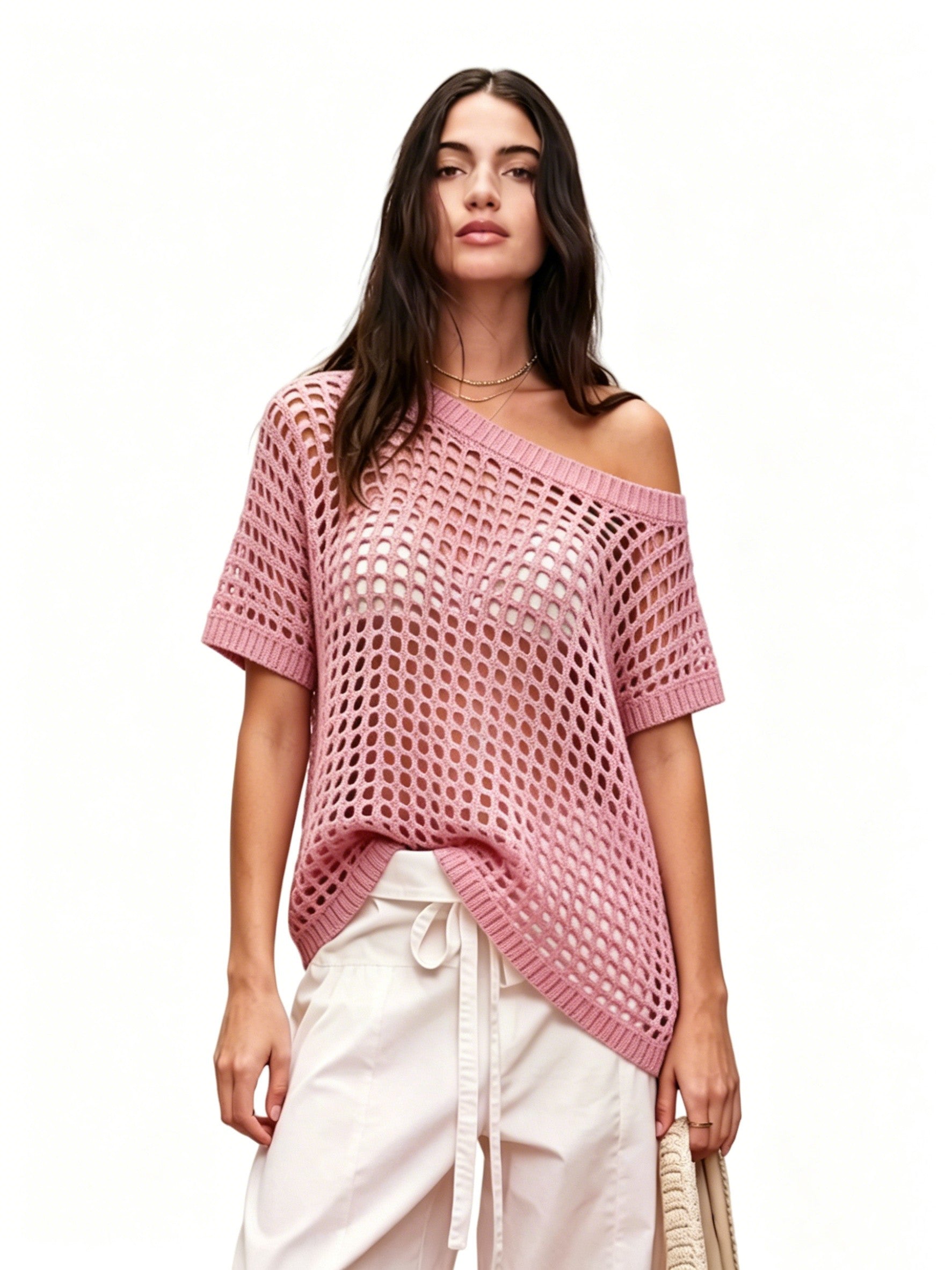 Sexy Hollow Short-Sleeve Sweater