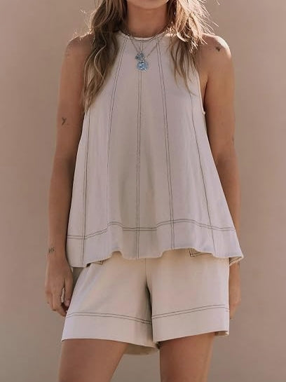 Womens 2 piece Outfits Sleeveless Matching Sets A Line Tank Tops High Waist Shorts