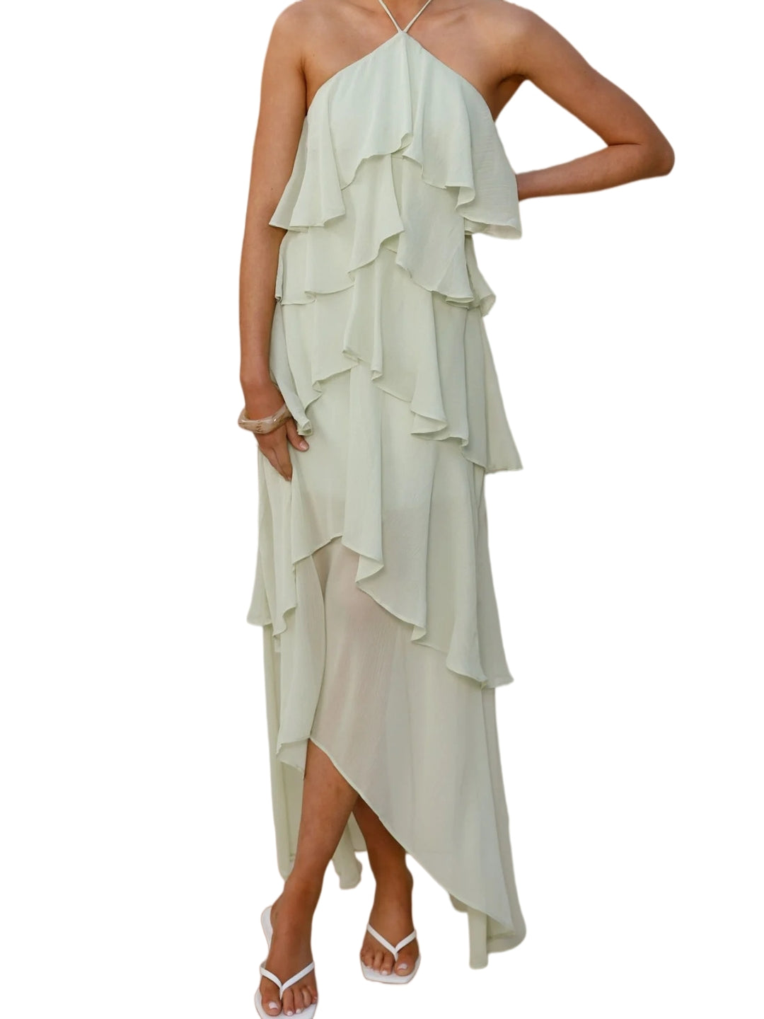 Halter-Neck Chiffon Maxi Dress