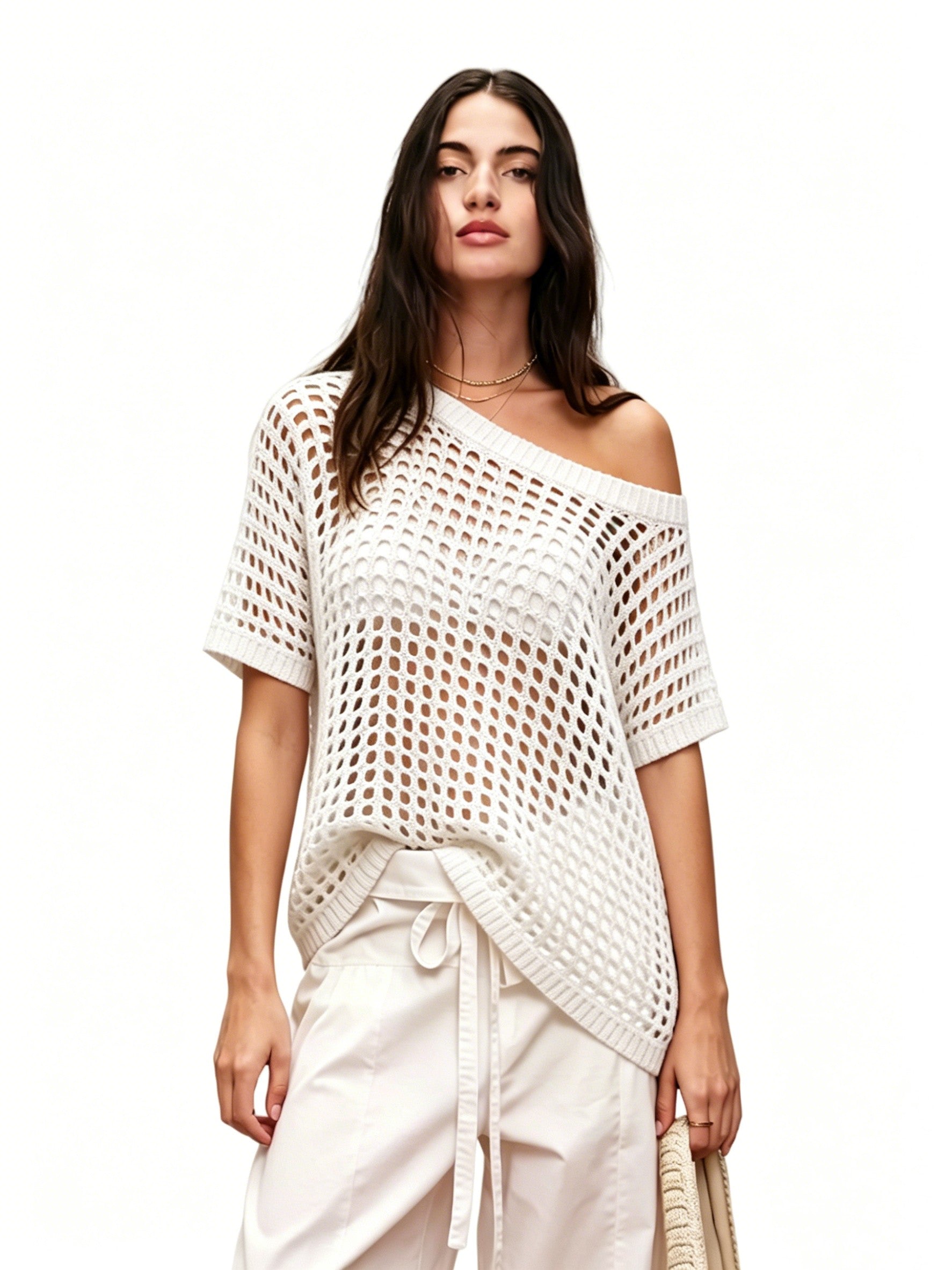 Sexy Hollow Short-Sleeve Sweater