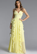 V-Neck Spaghetti Straps Pleated Chiffon Dress
