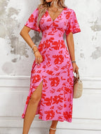 Plus-Size V-Neck Floral Print Dress For Women