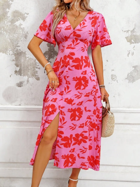 Plus-Size V-Neck Floral Print Dress For Women