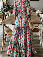 Elegant V-neck Bohemian print maxi dress