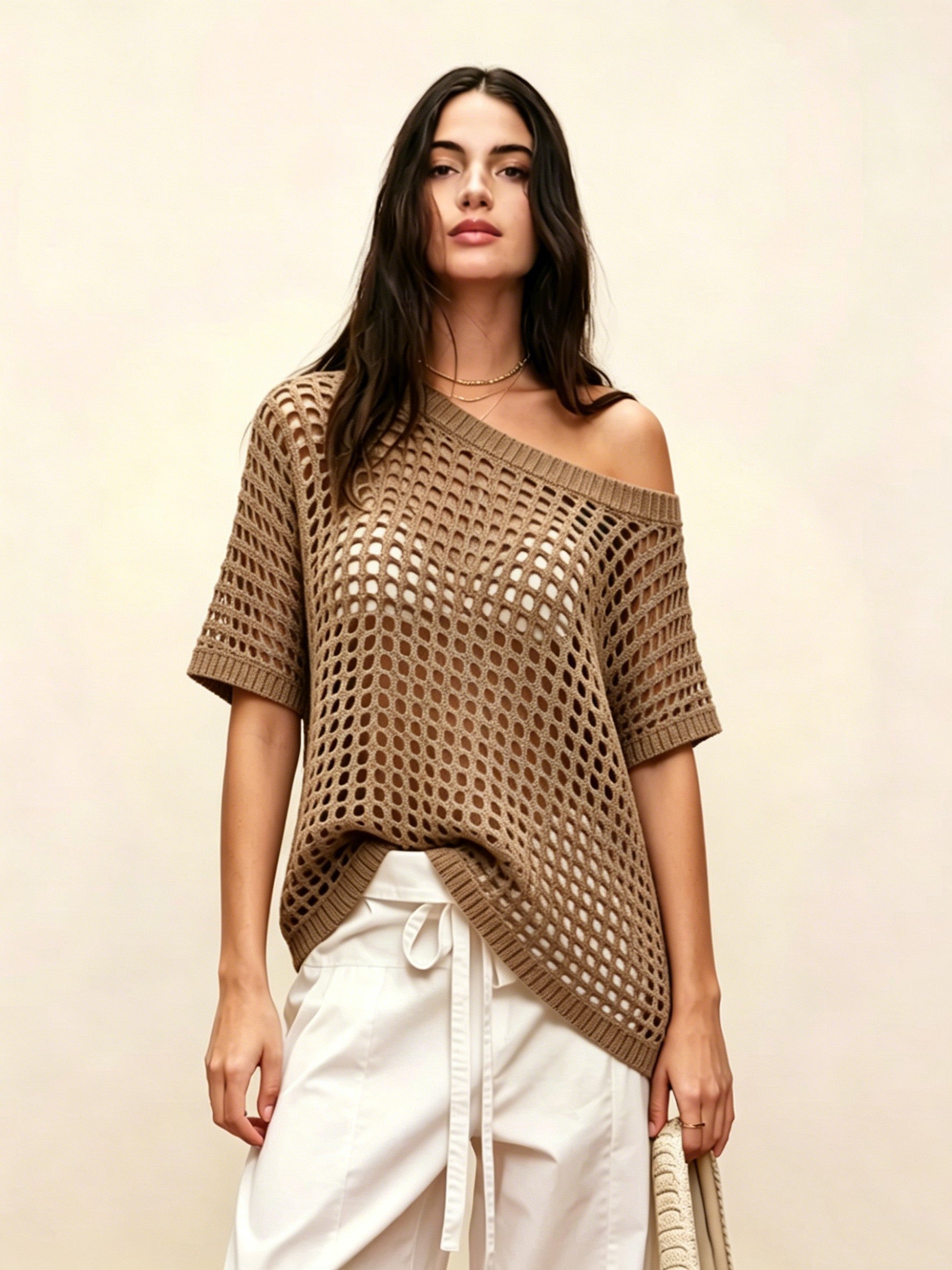 Sexy Hollow Short-Sleeve Sweater