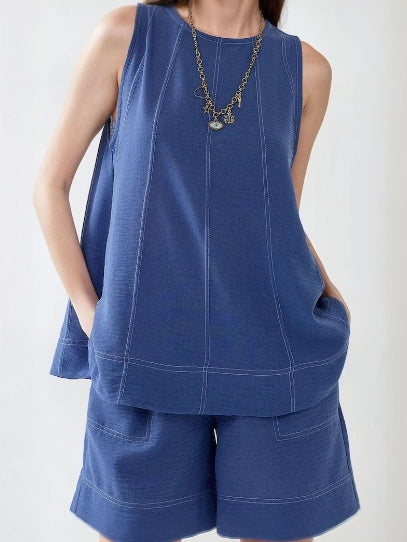 Womens 2 piece Outfits Sleeveless Matching Sets A Line Tank Tops High Waist Shorts