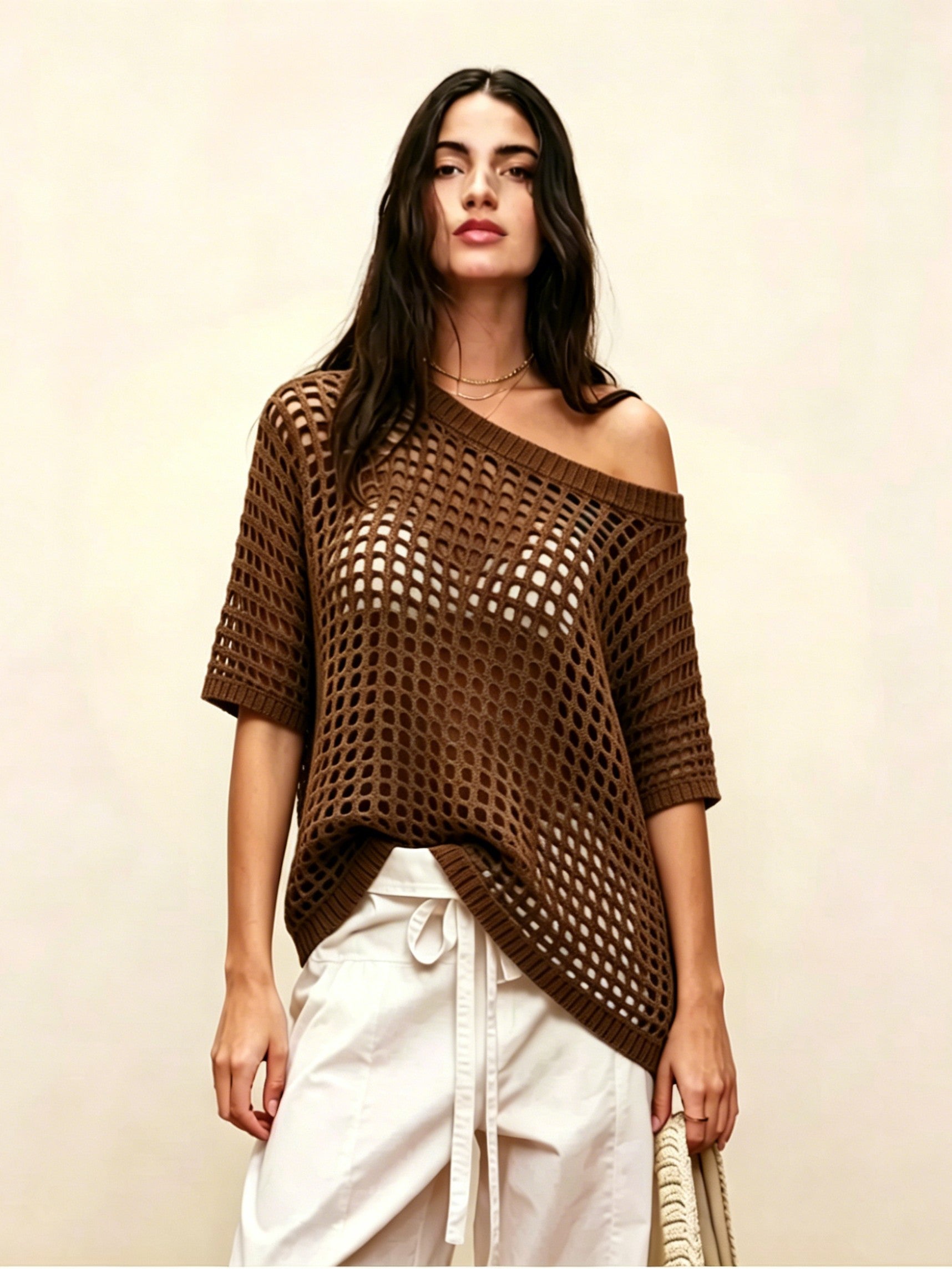 Sexy Hollow Short-Sleeve Sweater