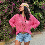 Women's Bohemian Style V-neck Open-front Crochet Top