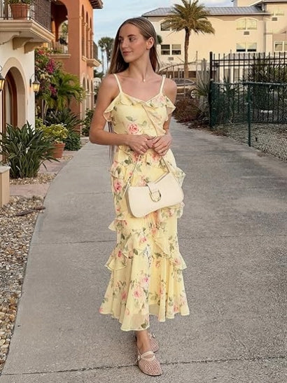Summer Floral Wedding Guest Maxi Dress Women