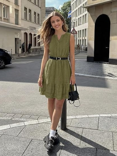 Women's 2026 Summer Casual Mini Sundress Beach Vacation Sleeveless V Neck Flowy A Line Dress with Pockets