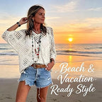 Women's Bohemian Style V-neck Open-front Crochet Top