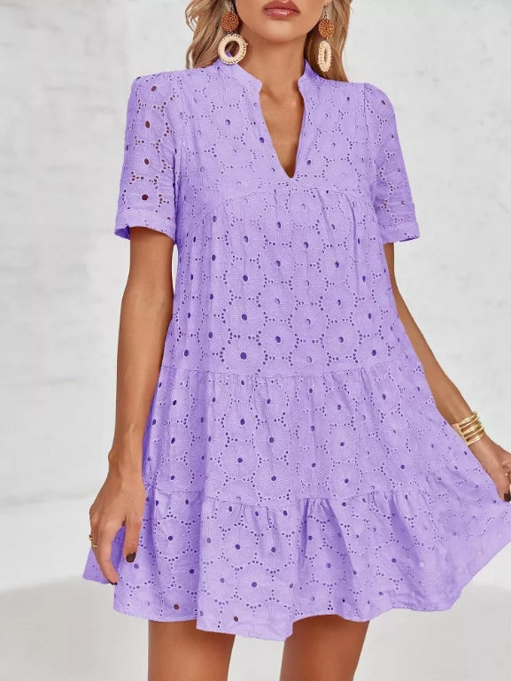 Summer V-Neck Tiered Lace Casual Dress