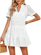 Summer V-Neck Tiered Lace Casual Dress
