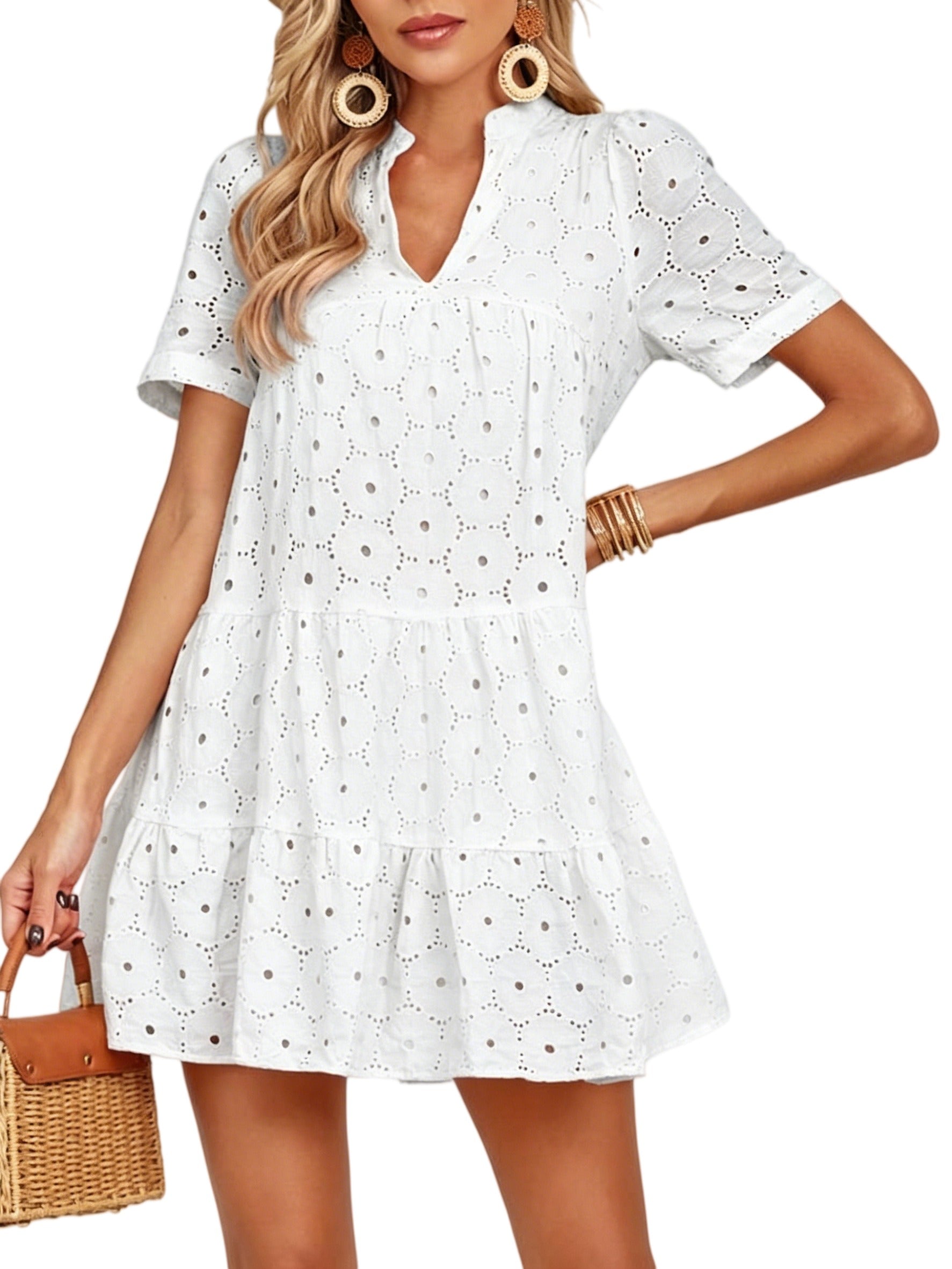 Summer V-Neck Tiered Lace Casual Dress