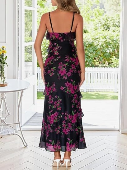 Summer Floral Wedding Guest Maxi Dress Women