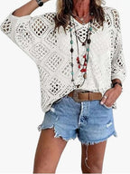 Women's Boho Summer V-neck Openwork Cardigan Knit Cover-up