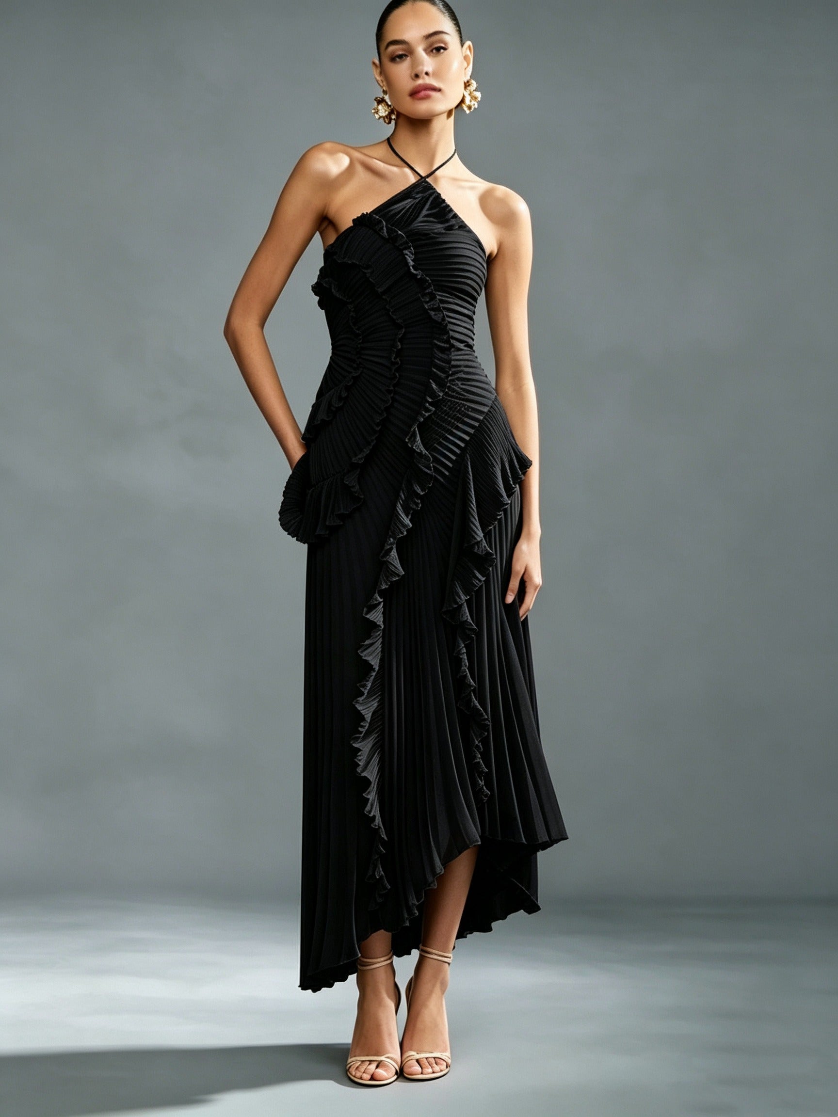 Women's Elegant Pleated Chiffon Dress