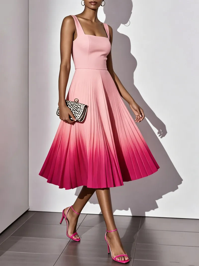 PLEATED OMBRE PARTY MIDI DRESS