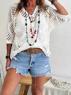 Women's Boho Summer V-neck Openwork Cardigan Knit Cover-up