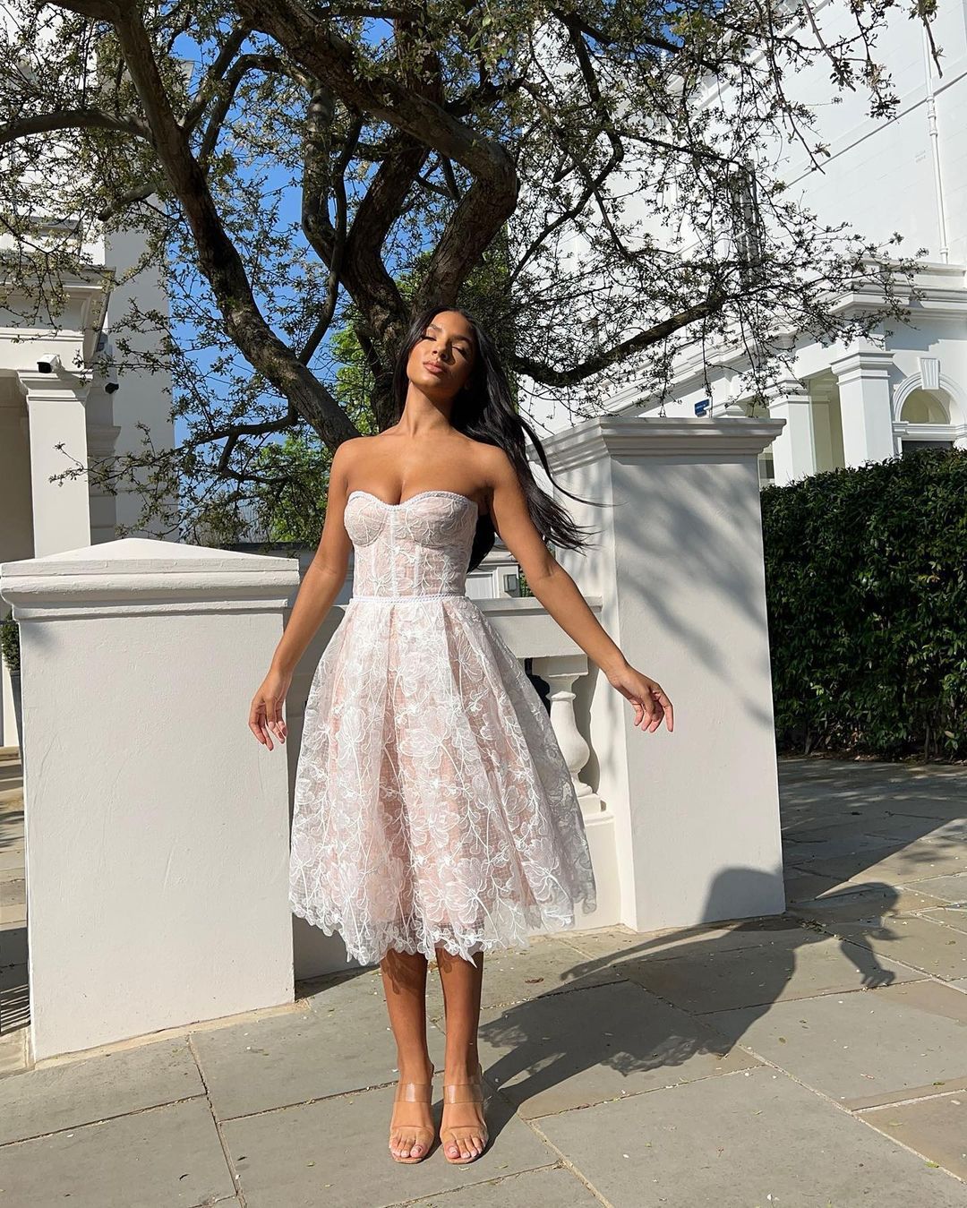 WOMEN'S STRAPLESS LACE MIDI DRESS
