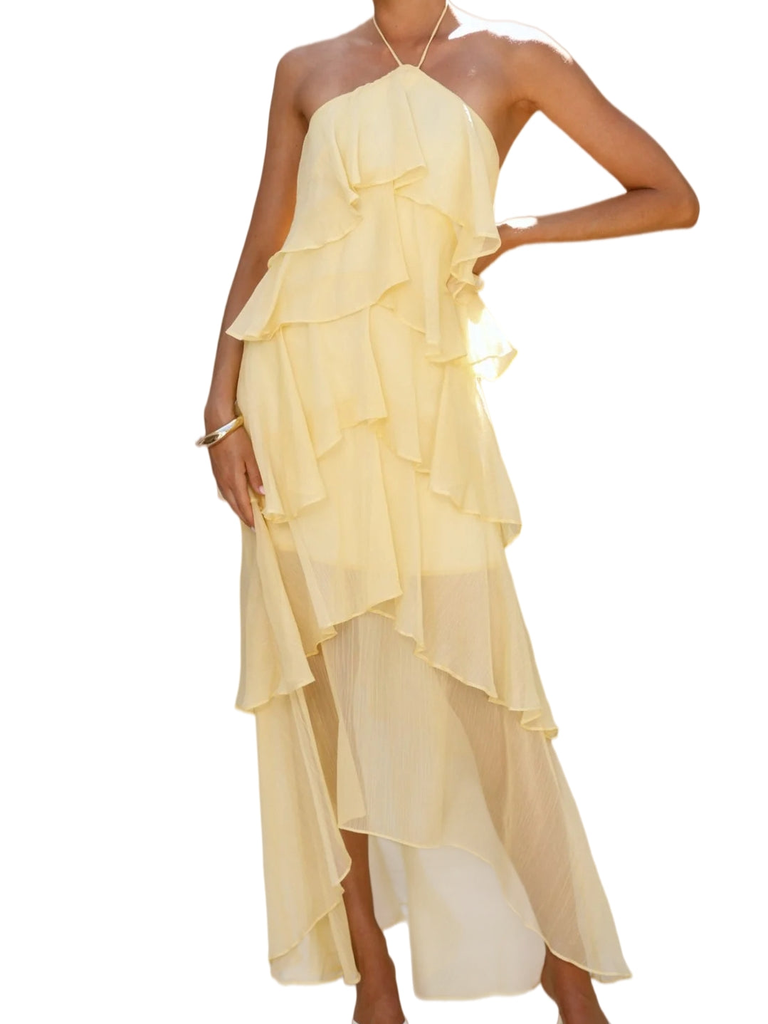 Halter-Neck Chiffon Maxi Dress