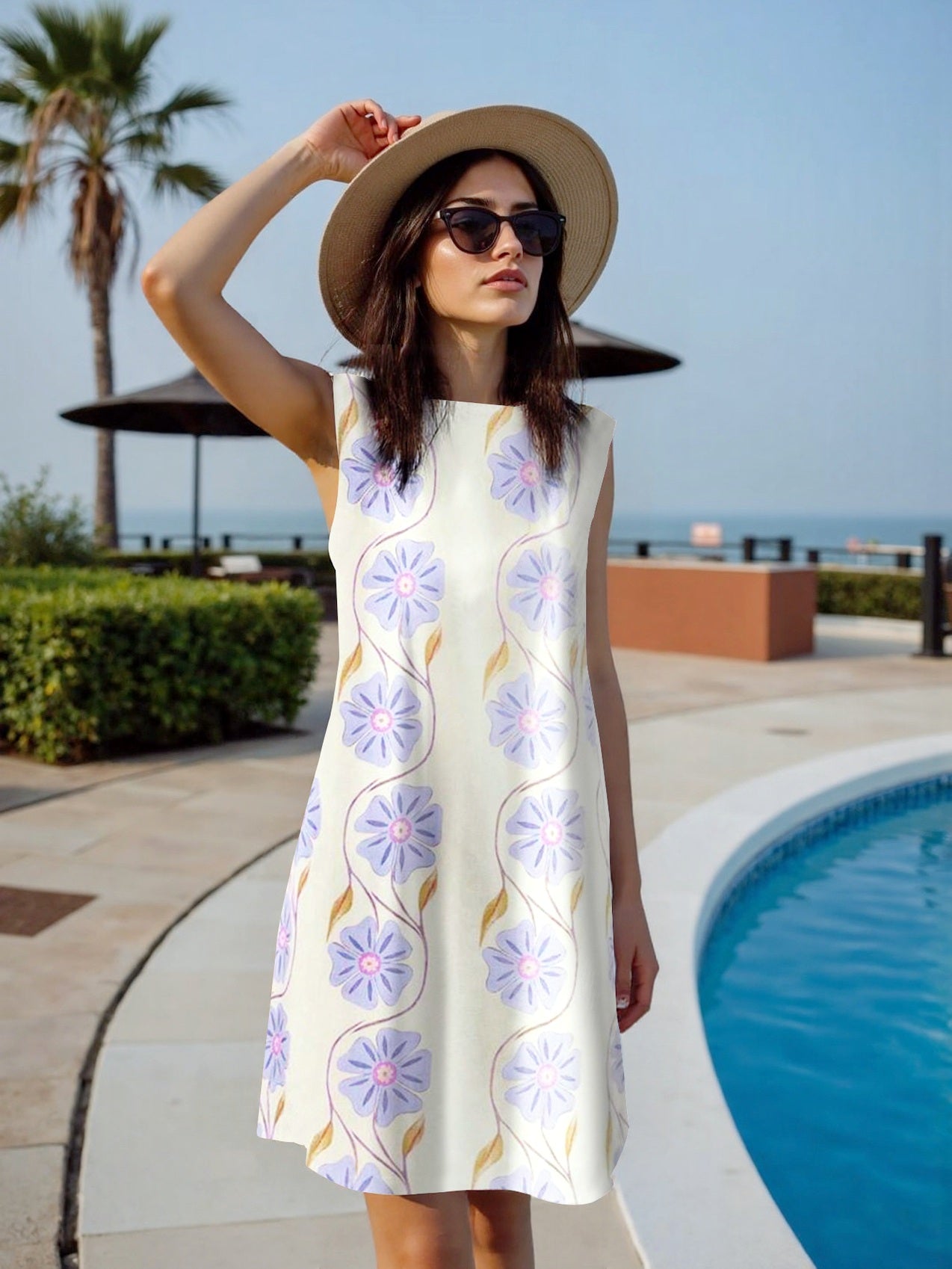 Summer Sleeveless Printed Midi Dress For Women