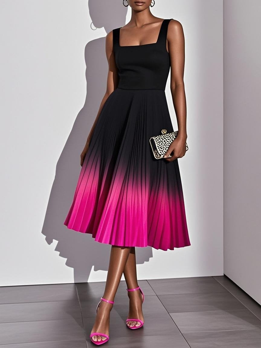 PLEATED OMBRE PARTY MIDI DRESS