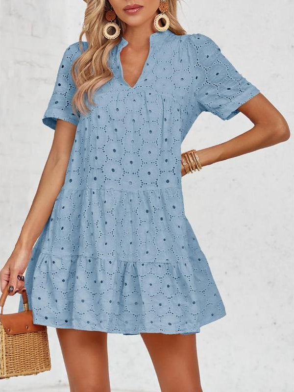 Summer V-Neck Tiered Lace Casual Dress