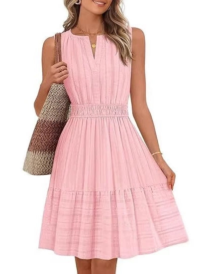 Women's 2026 Summer Casual Mini Sundress Beach Vacation Sleeveless V Neck Flowy A Line Dress with Pockets