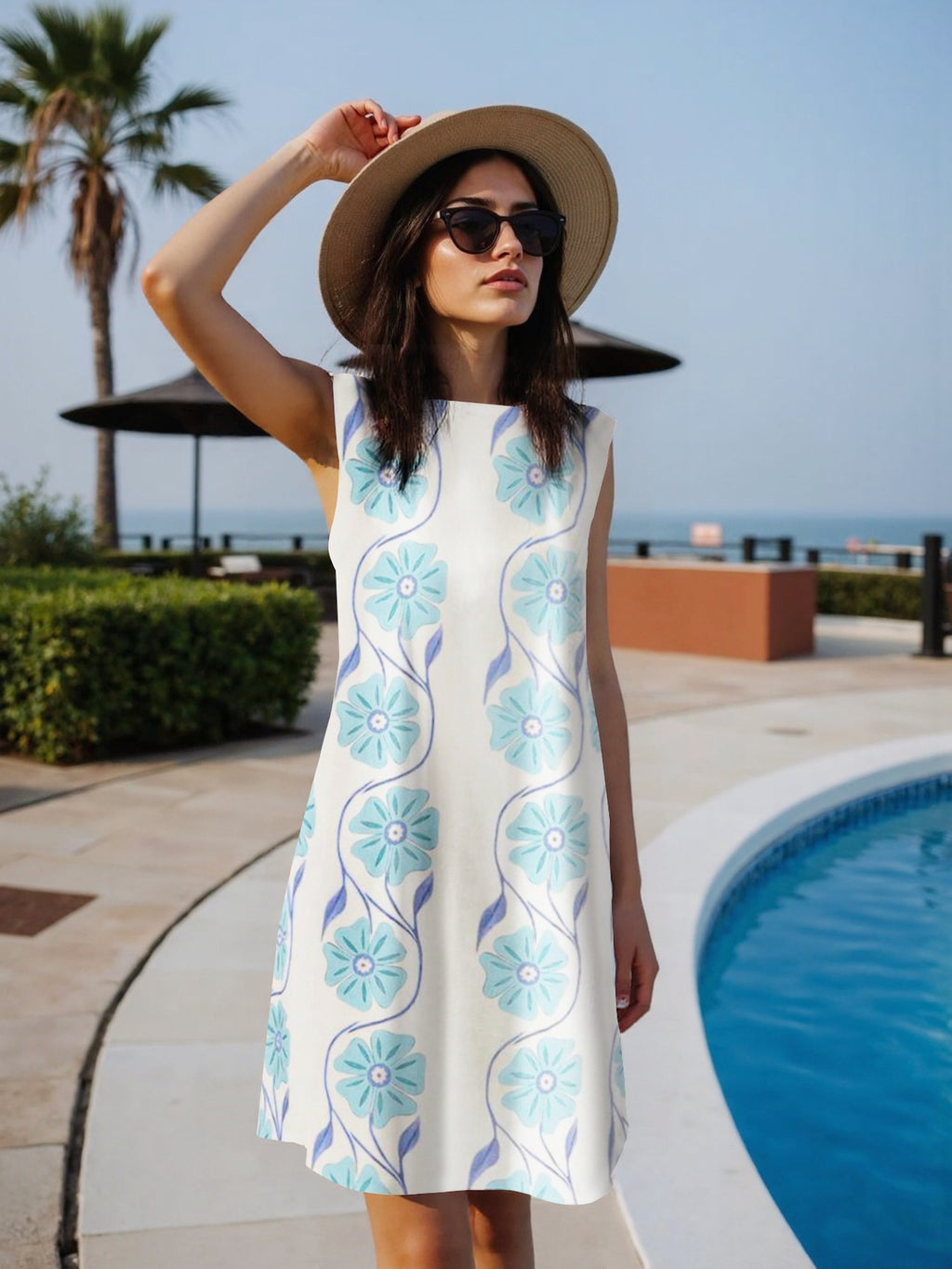 Summer Sleeveless Printed Midi Dress For Women