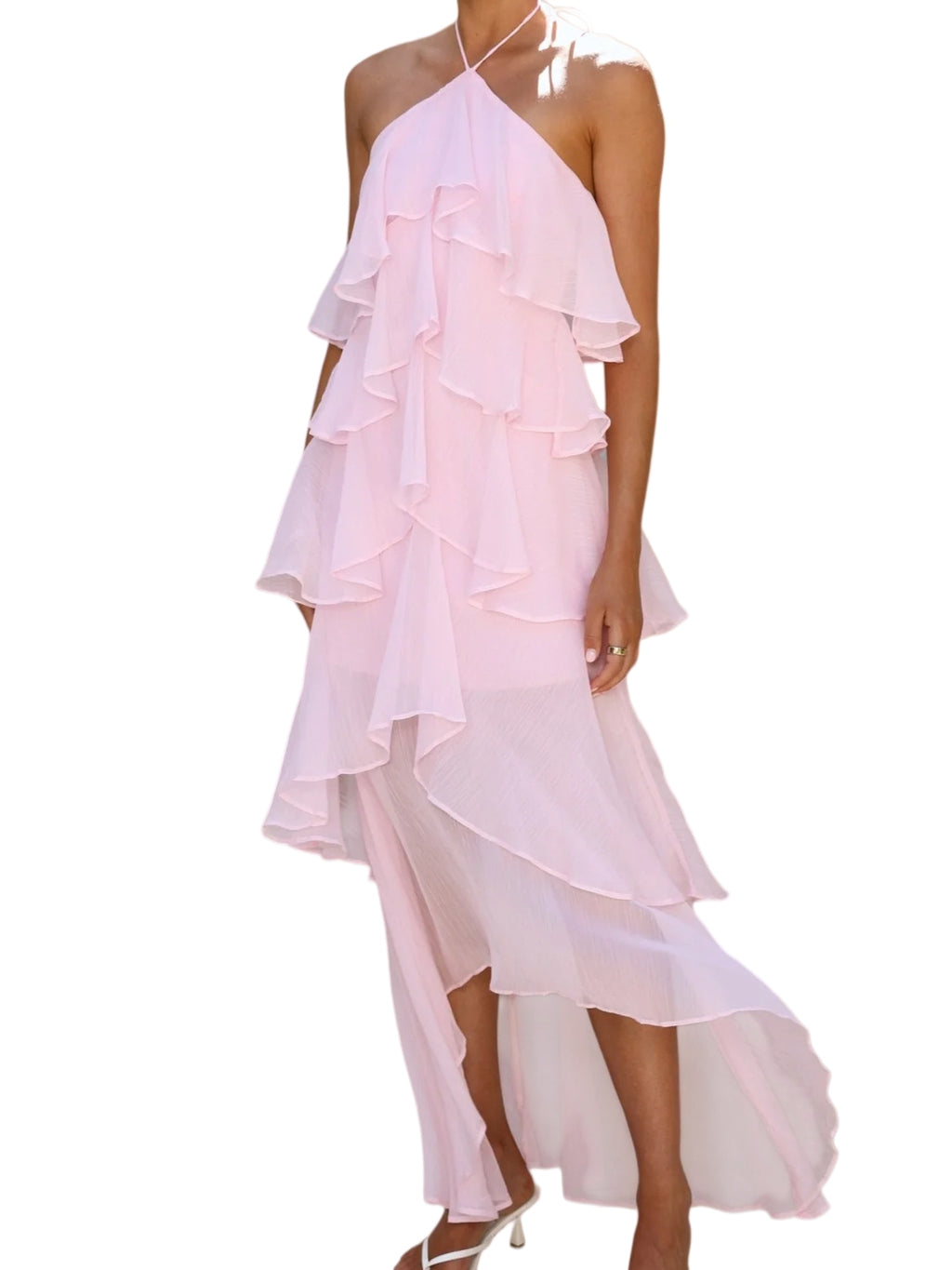 Halter-Neck Chiffon Maxi Dress