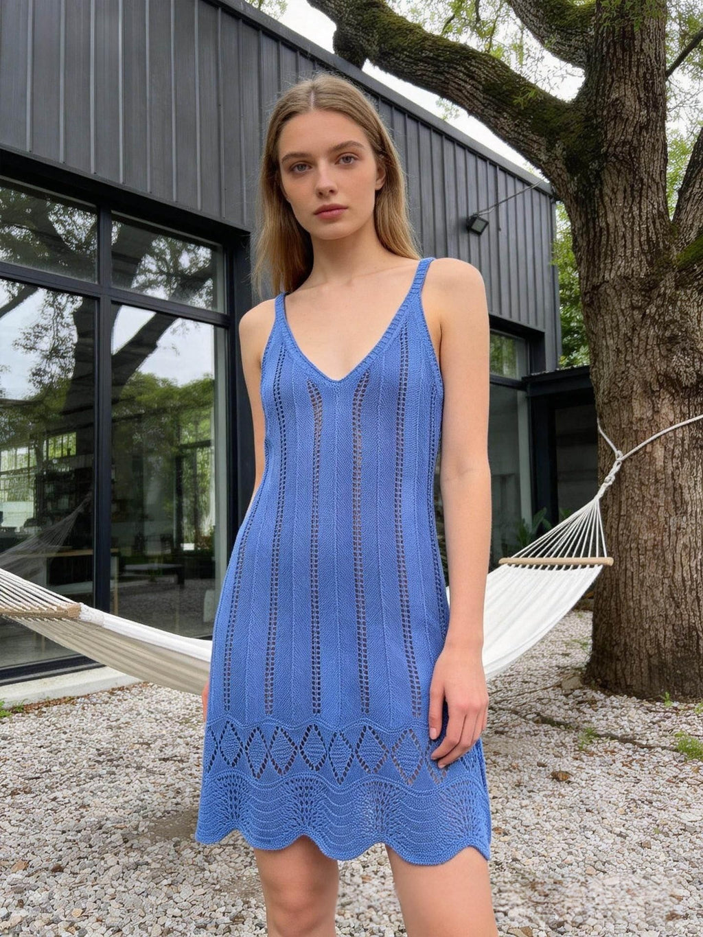 New Summer Hollowed-Out Cover-Up Knit Dress For Women