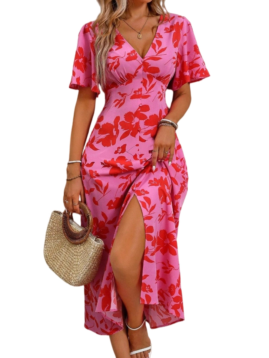 Plus-Size V-Neck Floral Print Dress For Women