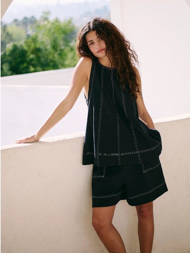 Womens 2 piece Outfits Sleeveless Matching Sets A Line Tank Tops High Waist Shorts