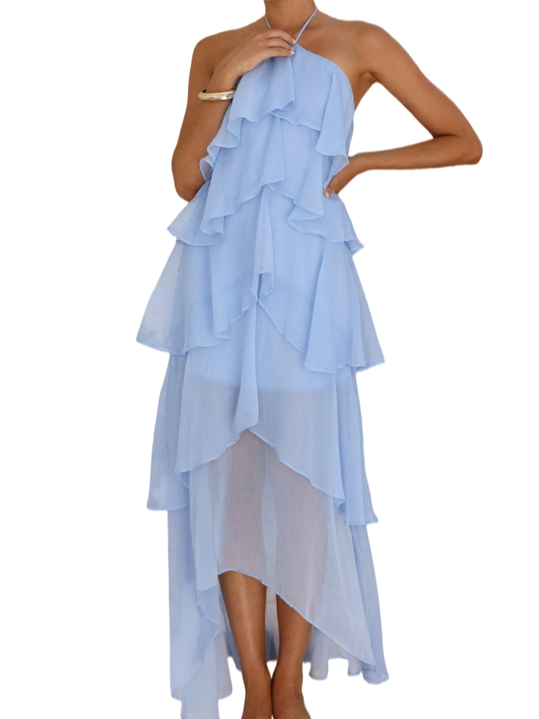 Halter-Neck Chiffon Maxi Dress