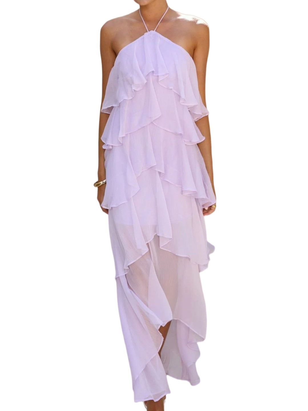Halter-Neck Chiffon Maxi Dress