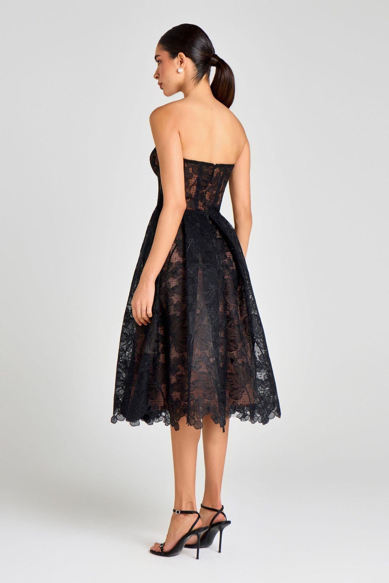 WOMEN'S STRAPLESS LACE MIDI DRESS