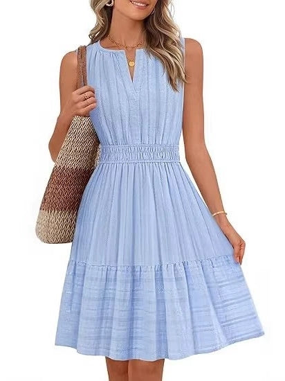 Women's 2026 Summer Casual Mini Sundress Beach Vacation Sleeveless V Neck Flowy A Line Dress with Pockets
