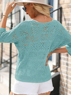 Women's 2026 Spring Summer Crochet Hollow Out 3/4 Sleeve Pullover Sweater Off Shoulder T-Shirts