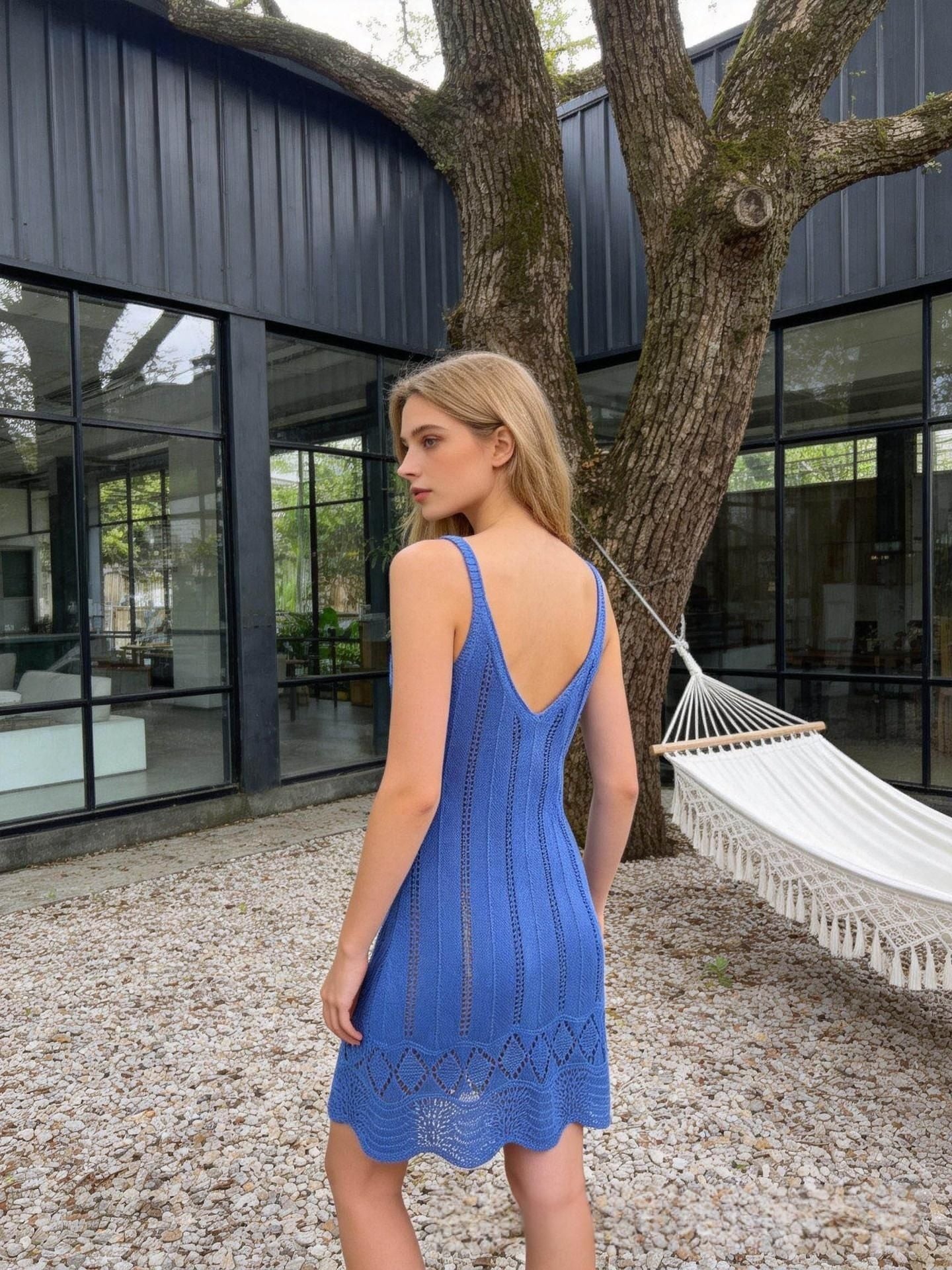 New Summer Hollowed-Out Cover-Up Knit Dress For Women