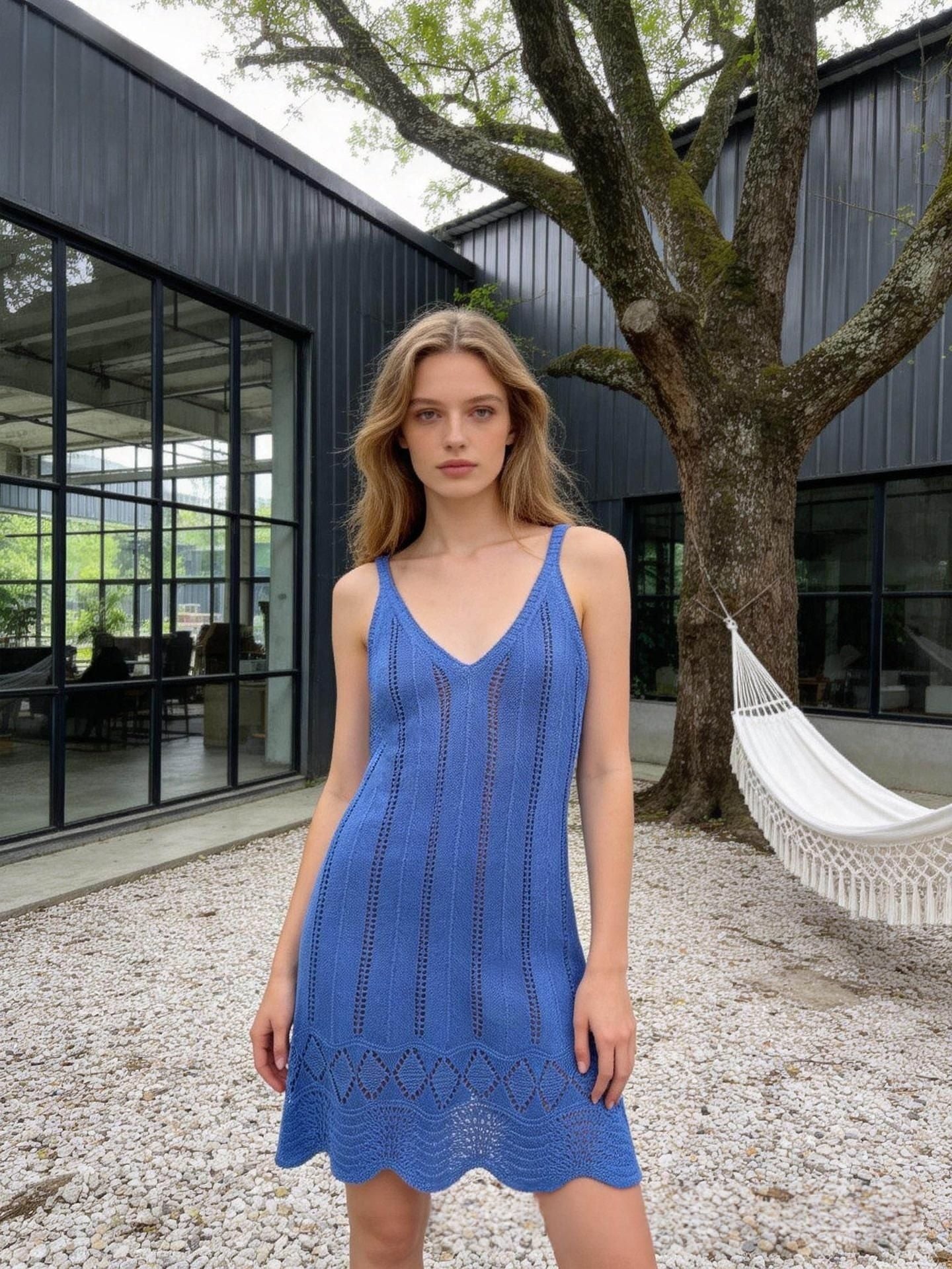 New Summer Hollowed-Out Cover-Up Knit Dress For Women