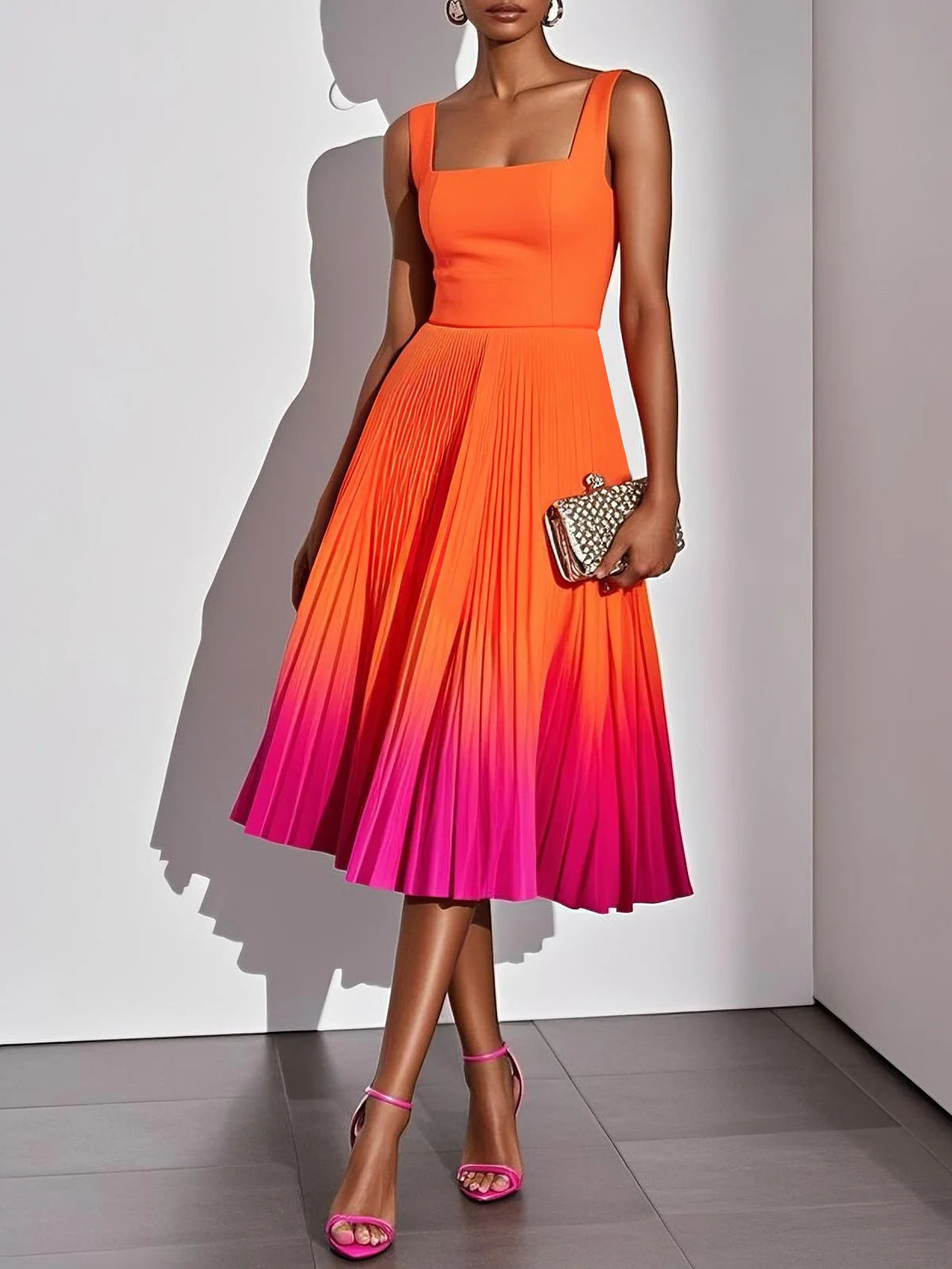 PLEATED OMBRE PARTY MIDI DRESS