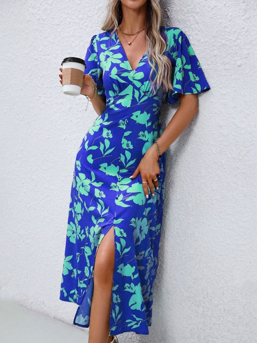 Plus-Size V-Neck Floral Print Dress For Women