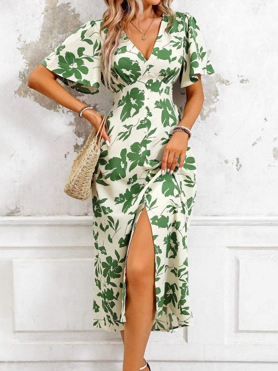 Plus-Size V-Neck Floral Print Dress For Women