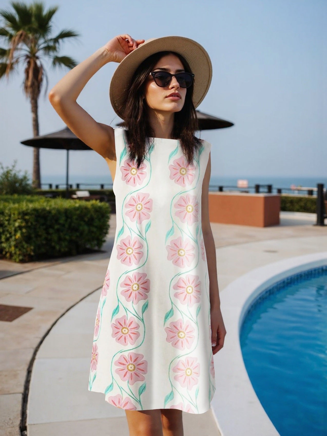 Summer Sleeveless Printed Midi Dress For Women