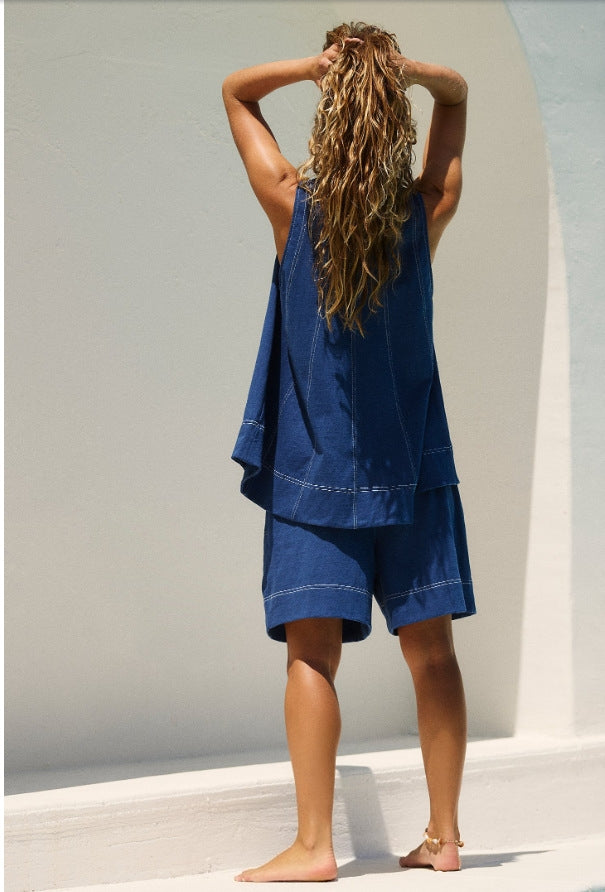 Womens 2 piece Outfits Sleeveless Matching Sets A Line Tank Tops High Waist Shorts