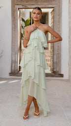 Halter-Neck Chiffon Maxi Dress