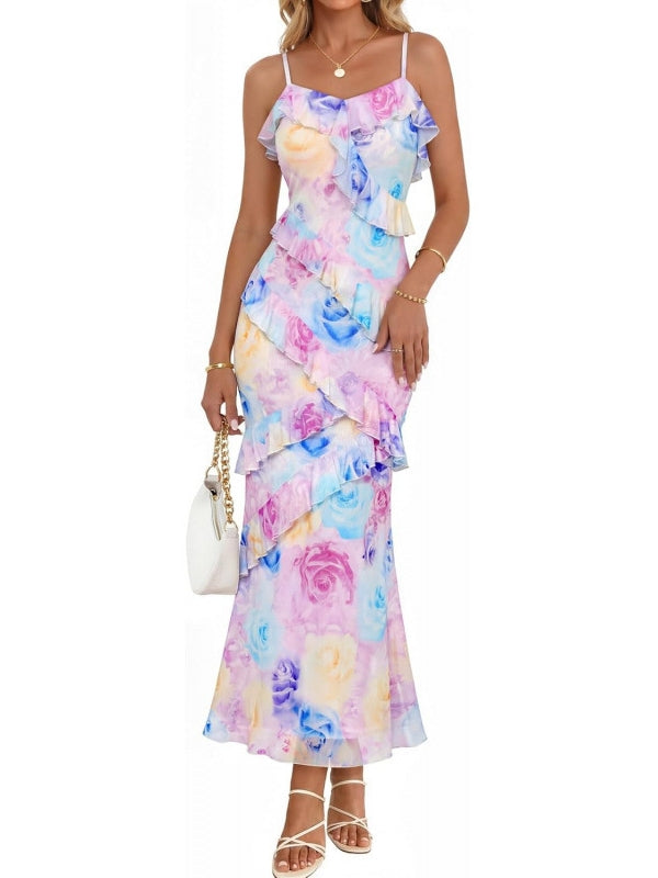 Summer Floral Wedding Guest Maxi Dress Women